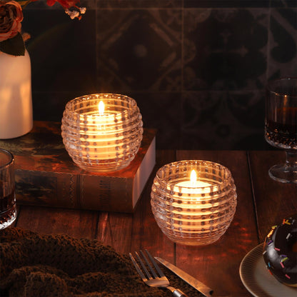 TkoYuHm 2 Pack Crystal Clear Glass Votive Candle Holders for Home Decor Round Bubble Tea Light Holder for Valentine’s Day Table Centerpiece Wedding