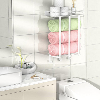 Ovicar Towel Racks for Bathroom - Wall Mounted Towel Rack with Metal Shelf & 3 Hooks, 3 Bars Towel Holder for Small