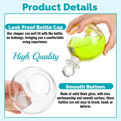 Acshio 8 Pack Spherical Glass Bottles, 8 Oz Round Bottle with Stopper, Glass Sphere Jar Reusable Refillable Bottles for Sand Costume Props DIY Crafts