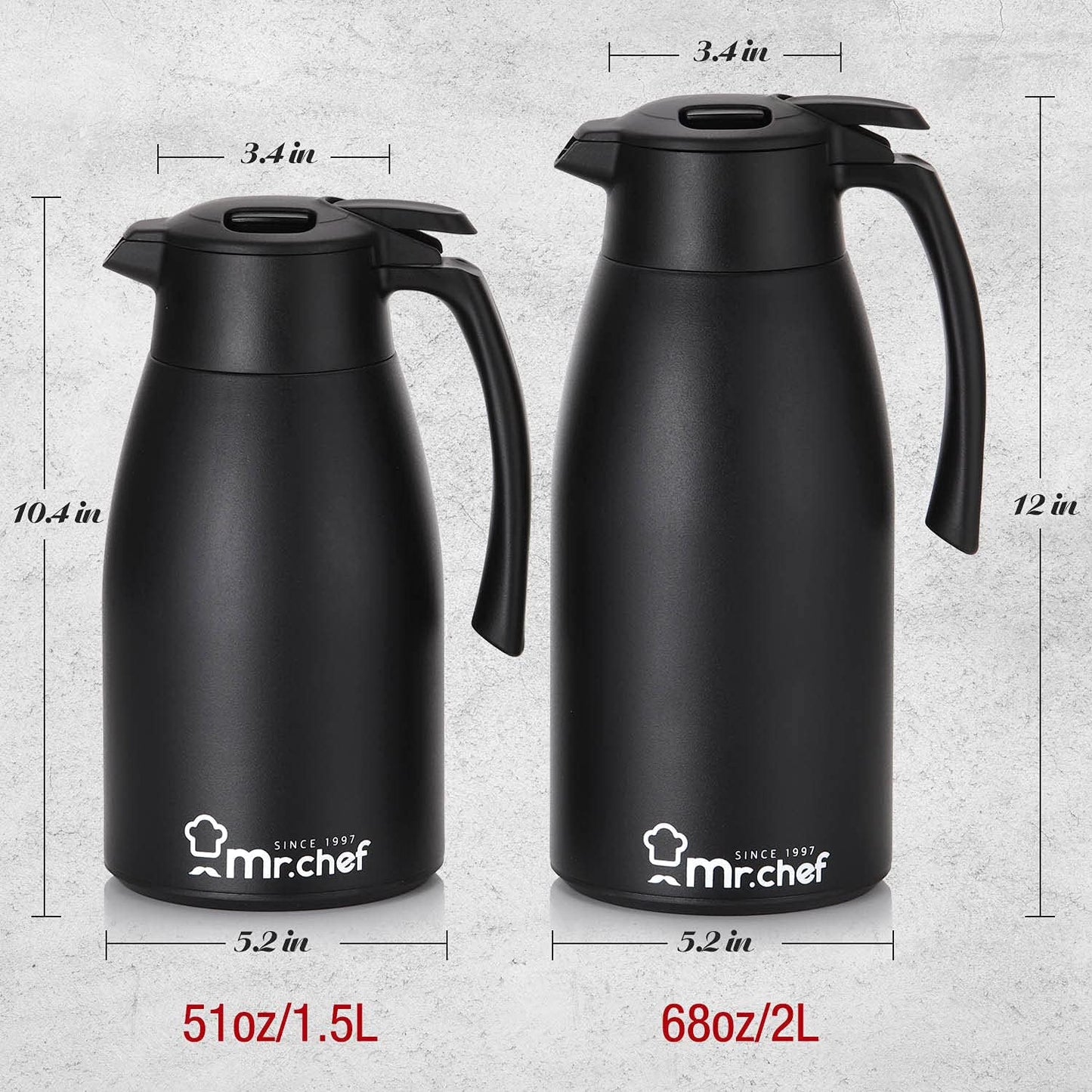 SINCE 1997 MR.CHEF 51Oz Thermal Coffee Carafe, Insulated Stainless Steel for Keeping Hot, White