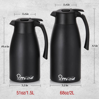 SINCE 1997 MR.CHEF 51Oz Thermal Coffee Carafe, Insulated Stainless Steel for Keeping Hot, White