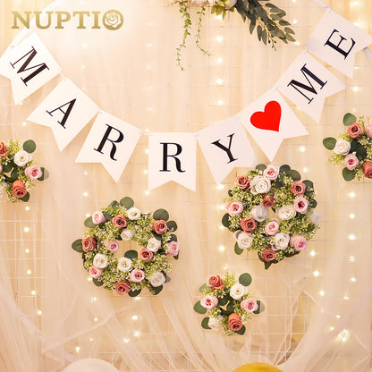 NUPTIO Flower Candle Rings for Centerpieces: 13.4 Inch Artificial Rose Wreath for Wedding Party Christmas - Dusty Rose & White Wreaths for Spring Summer Front Door Porch Table Decor 2 Pcs