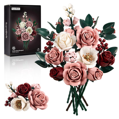 iATOM Pink Roses Flower Bouquet Building Set, Artificial Flowers Botanical Collection Kit for Adults Women & Men - Gift for Mothers Day, Home Room Office Shelf Centerpieces Decor - IA11022