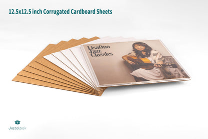 Jiazalpak 12.5x12.5 Inch Corrugated Cardboard Sheets Insert Pads for 12-inch LP Record Mailers, 1/8" Thick, One-Side White Protective Pads for Packaging, Crafts & DIY, 25 Pack