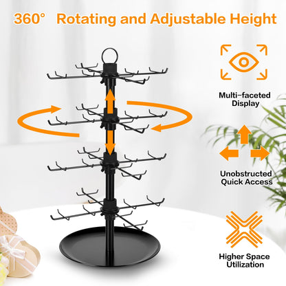 GEAMSAM Jewelry Display for Vendors with 80 Hooks, 4 Tier Rotating Display Stand Earring Holder Organizer Adjustable Height, Earring Rack Keychain Necklace Bracelet Display for Retail