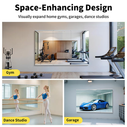 InfiniGlass Home Gym Mirror - 55x28 Inch, 3PCS Frameless Tempered Glass Full Body Mirror for Wall Mount - Ideal for Yoga, Workout, Bedroom, Dance Studio (Silver)