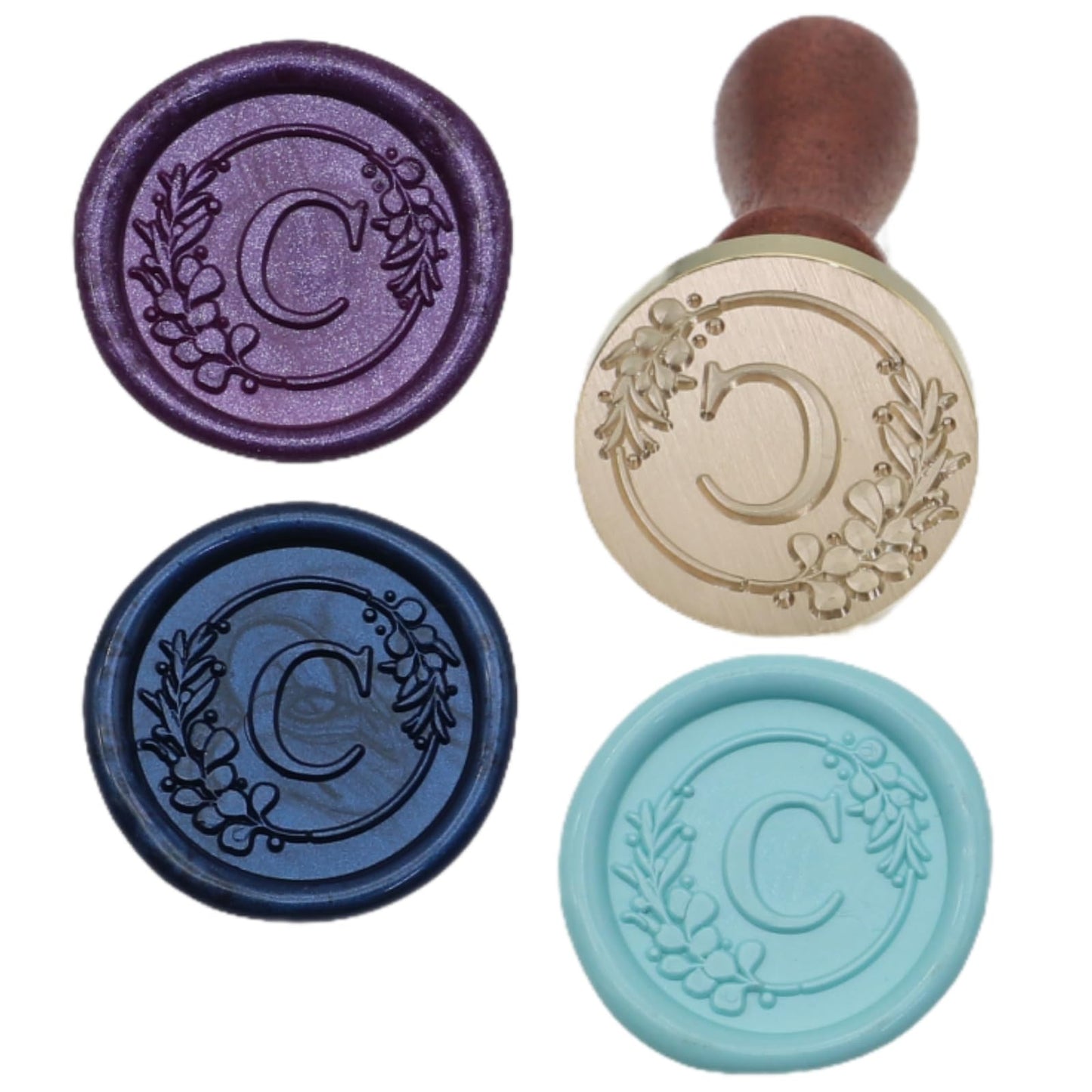 Initial Alphabet C Wax Seal Stamp Set, Retro Letter Sealing Stamp with 150Pcs Sealing Wax Beads in 5 Color, Melt Non Stick Spoon Pen Kit for Wedding and Christmas (C)