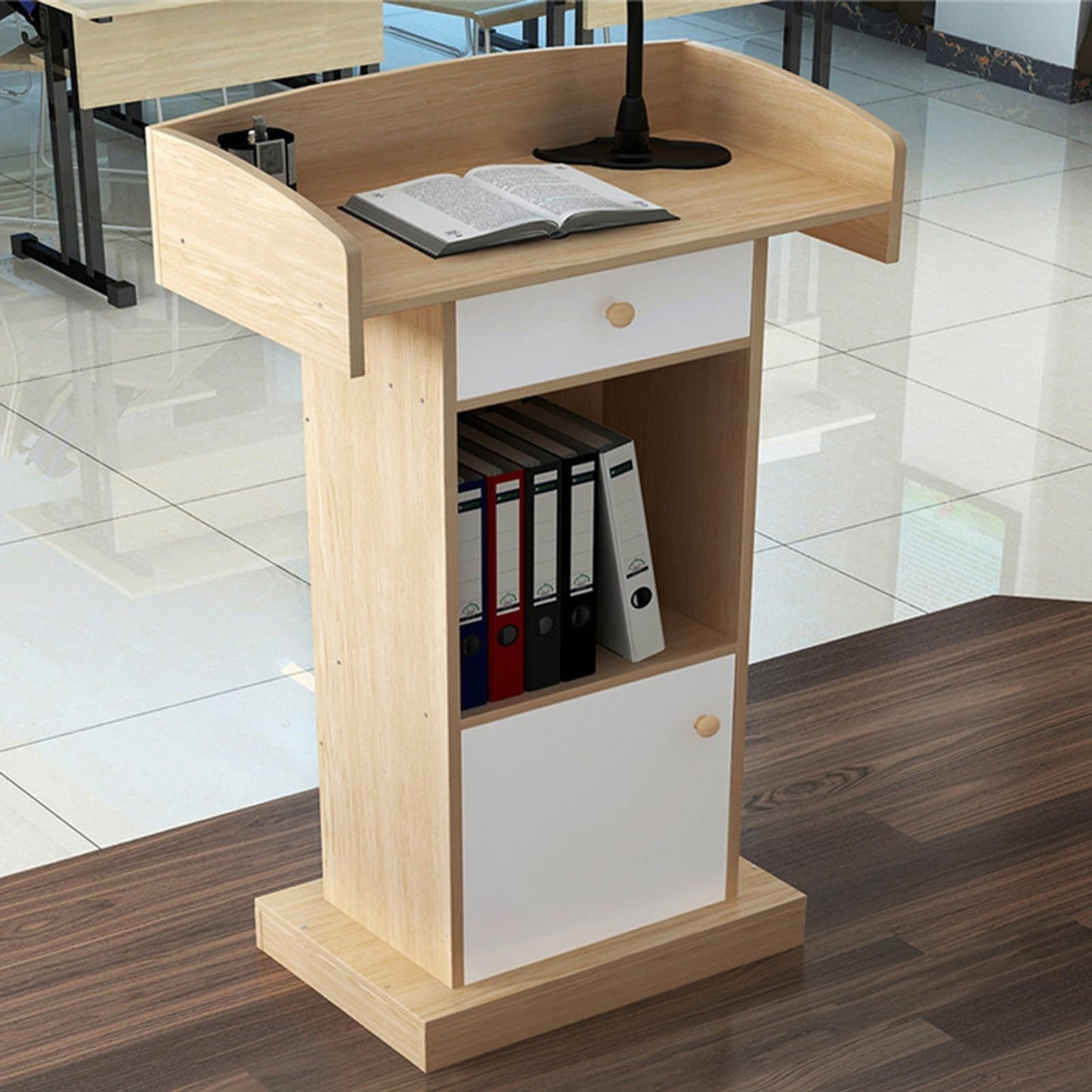 TGBHM Wedding Speech Podium Stand for Lectern Presentation Church Classroom Pulpit with Wooden Heavy Base Podium for Lecture,Oak