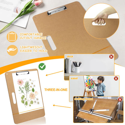 TKOnline 11.8x17.7 Sketch Drawing Board, Art Board with Sturdy Clip and Rubber Bands, Portable Artist Clipboard Easel for Classroom, Drafting and Studio Drawing