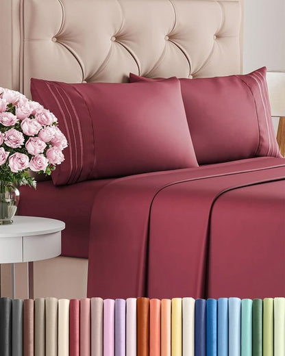 Cal King Size Sheet Set by Hotel Luxury | 4-Piece Comfy, Breathable & Cooling Bedding - Deep Pockets, Soft, Wrinkle-Free - Oeko-Tex Certified - Burgundy