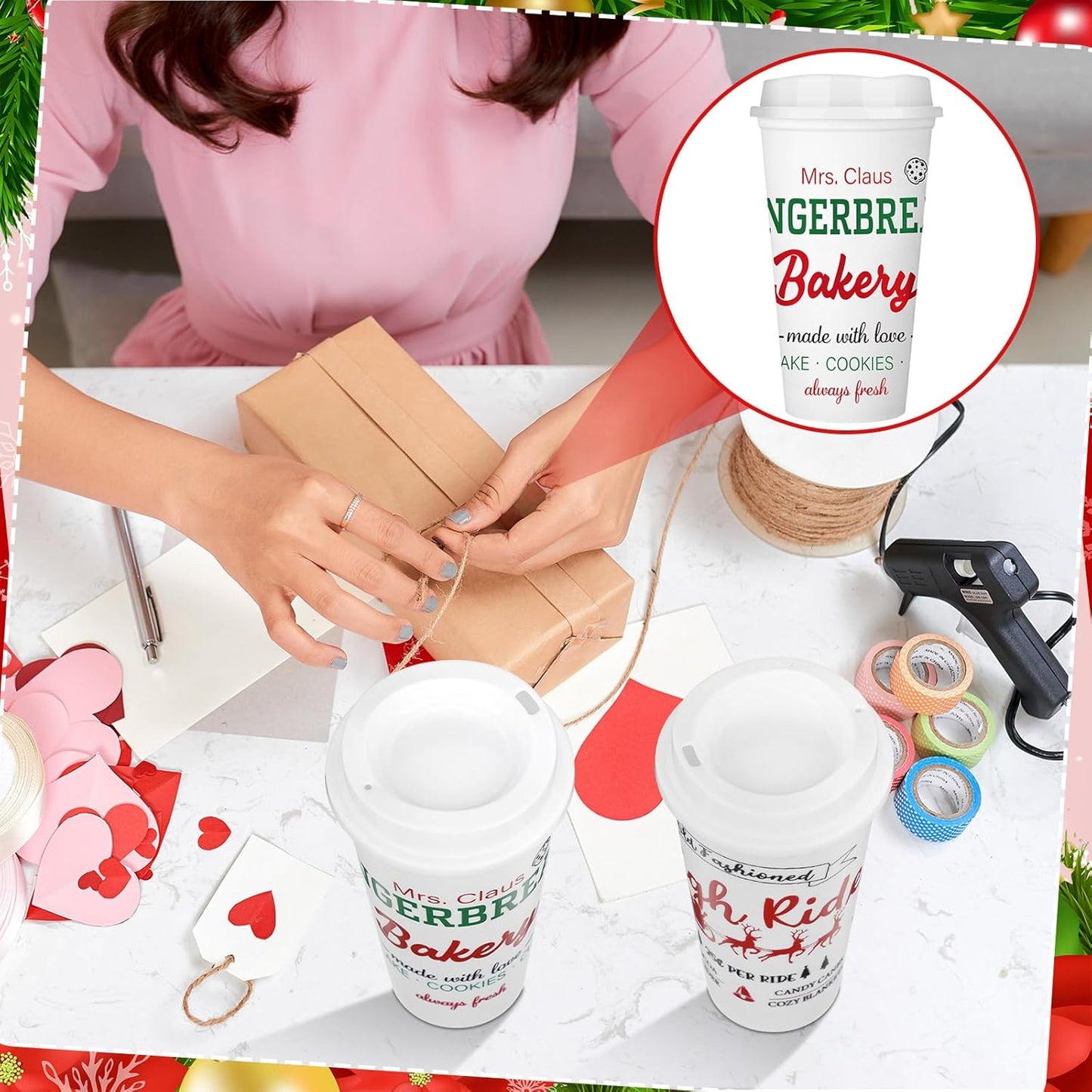 16 oz Winter(12 Cocoa,2.33.56.3 Inches) Tioncy Hot Chocolate Bar Supplies Christmas Reusable Coffee Cups Gift with Lids