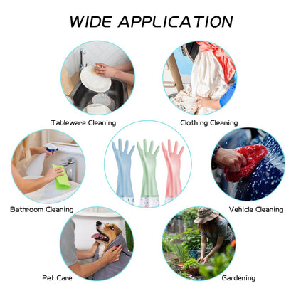 XJMWXHFC 3Pcs Reusable Dishwashing Gloves, Waterproof Long Cuff Non-Slip Household Gloves With Cotton Lined For Laundry, Cleaning, Working, Gardening
