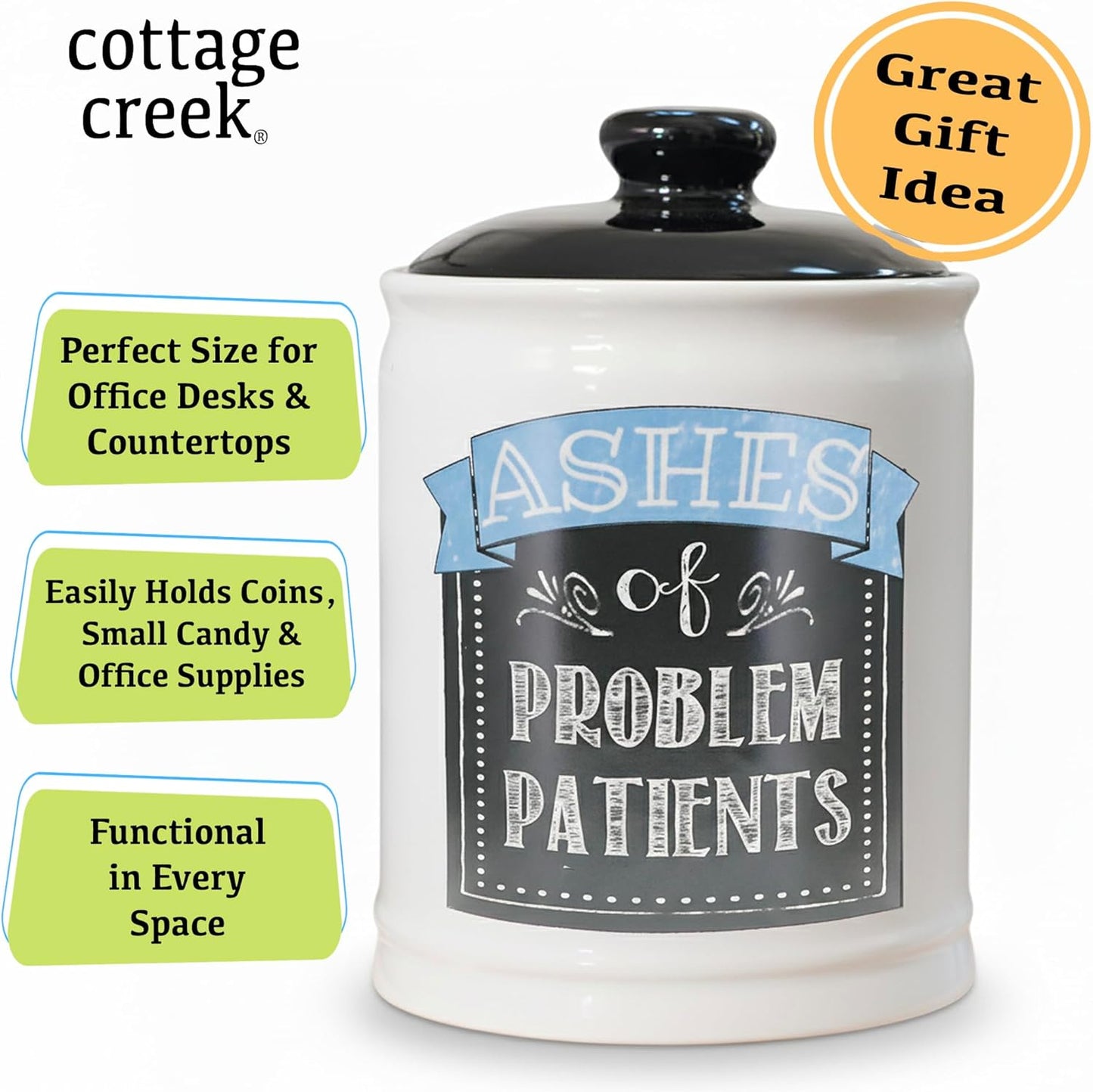 Cottage Creek Jars | Ashes of Problem Patients Funny Ceramic Jar for Doctors, Nurses, and Medical Staff, Stocking