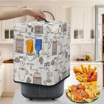 Dust-Proof Air Fryer Cover, Kitchen Small Appliance Cover with Top Handle and Pockets, Washable, Coffee Beige White
