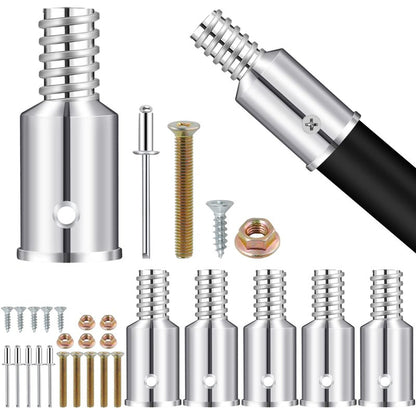 Elesunory 6Pcs Threaded Tip Replacement, Broom Handle Threaded End, Ultra Threaded Tip Repair Kit, Metal Broom Handle Adapter for 0.98 Inch Broom Stick Pole