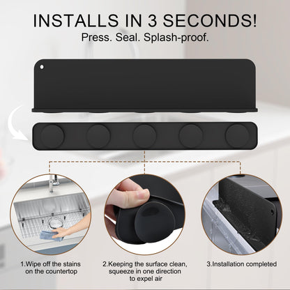 Silicone Sink Splash Guard, Sink Splash Guard with Suction Cup, Kitchen Sink Splash Guard that Can Be Placed Behind the Sink, Sink Splash Guard(17.3 x 4.1 Inch Black)