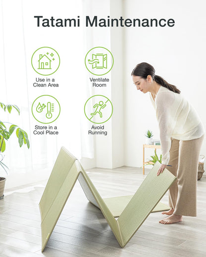 FULI Japanese Tatami Mattress, Foldable Igusa Rush Grass Tatami Rug, Natural Japanese Floor Mattress Mat Made in Japan, Twin