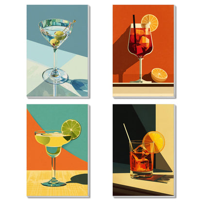 4 Pack Framed Paint by Numbers Kit for Adults Beginner Canvas Painting by Numbers for Adults Cocktail Easy Adult Paint by Number Kits with Frame Cocktails Art Watercolor Painting by Number 8x12 Inch