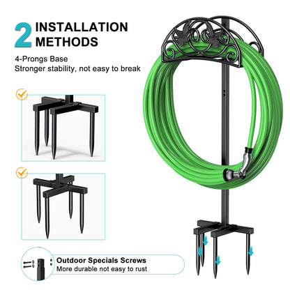 Keten Garden Hose Holder, Detachable Metal Water Hose Holder Stand, Heavy Duty Freestanding Garden Hose Reel Rack and Hose Storage Organizer for Outside Yard