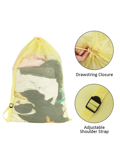 Mesh Laundry Bags with Adjustable Shoulder Strap, 24" x 36" Heavy Duty Nylon, Drawstring Closure, 3-Pack, Mixed Colors