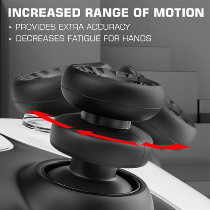 PlayRealm NO Falling Off Thumbstick Extender & Silicone Grip Cover 2 Sets for PS5 n PS4 Controller (Whirl Black)