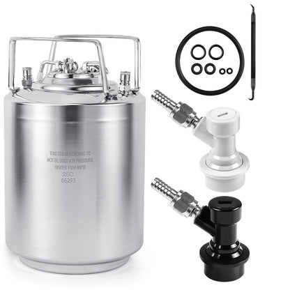 MRbrew New 2.6 Gallon Ball Lock Keg, Stainless Steel Beer Keg with Two Ball Lock Keg Fittings & Gasket Set, Double Ball Lock Post Corny Keg For Draft, Homebrew, Craft Beer, Cold Brew Keg for Party