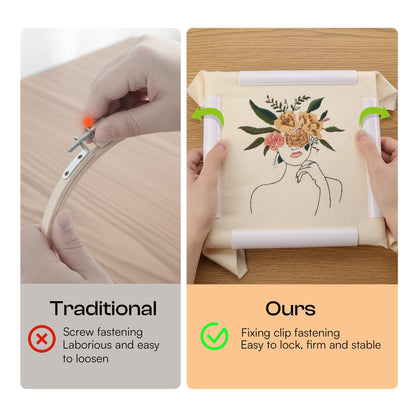 Caydo 3 PCS Square Embroidery Hoops, Plastic Cross Stitch Snap Frames with Sewing Needles for Quilting, Needlepoint & Silk-Painting 6 x 6, 8 x 8, 11 x 11 in(White)