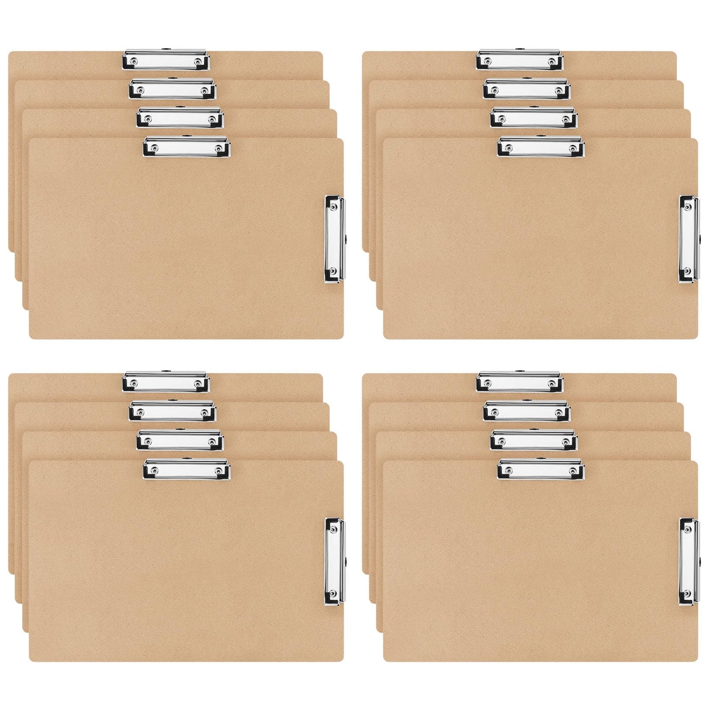 Henoyso 16 Pcs 11 x 17 Clipboards Wooden Lap Boards with Low Profile Clip Double Clip, Extra Large Landscape Hardboard Drawing Boards Horizontal Brown Clipboard for Drafting Board & Sketch Board Use