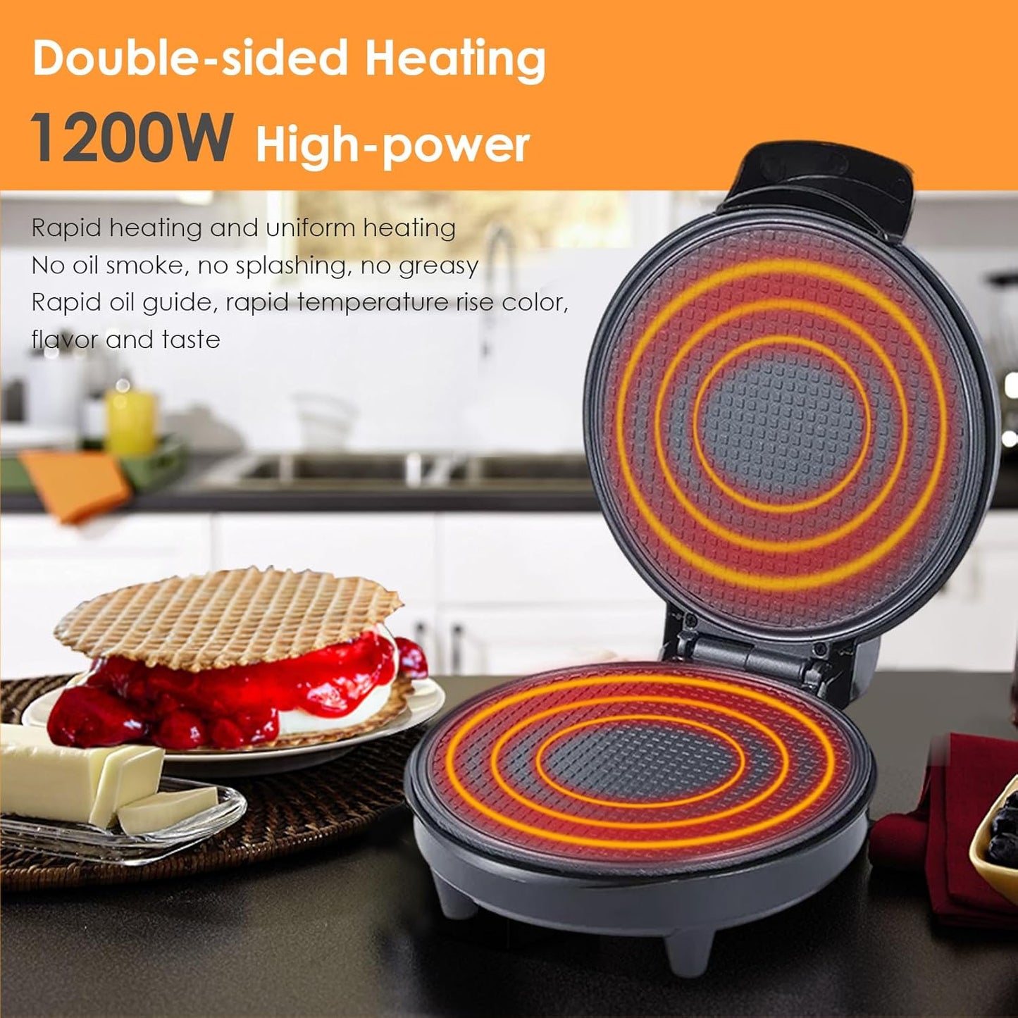 Mini Waffle Ice Cream Cone Maker, 1200W Electric Nonstick Waffler Iron for Homemade Ice Cream Cones
