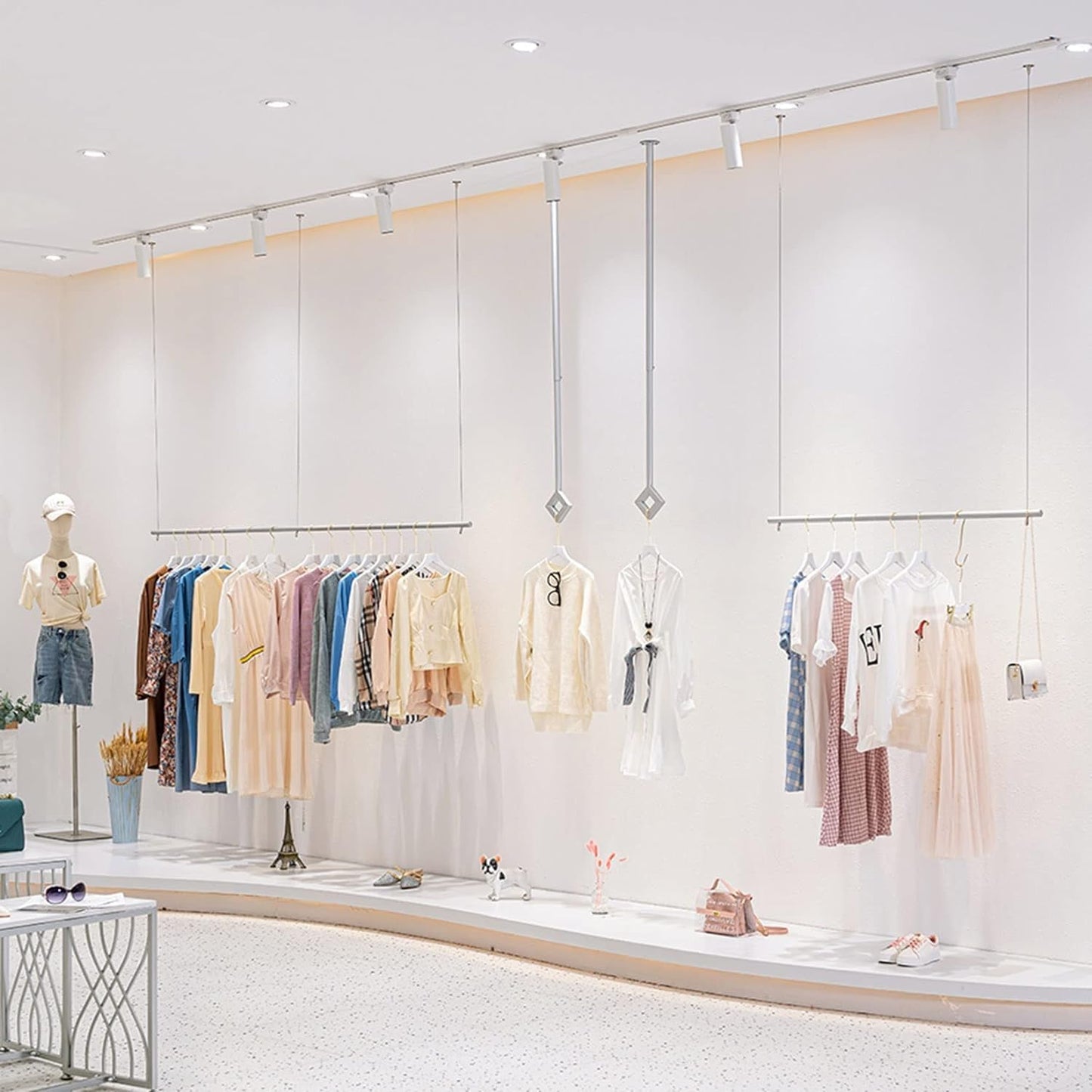 KYTGFH Clothes Rack, Height Adjustable Display Rack, Clothing Store, Ceiling Clothes Rack, Wedding Dress, Hanging Shelf, Wall Hanger, Commercial Room Organizer, Shelf,B,100cm