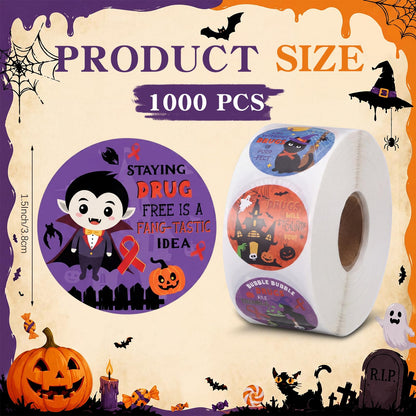 MotiMind 1000 Pcs Halloween Drug Free Sticker Red Ribbons Week Awareness Stickers Red Ribbon Weeks Supplies for Unisex Event Support Group Anti Drug Campaign and Fundraising, 8 Style