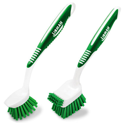 Libman Dish Brush Set with Long Handle - Deep Cleaning Brushes - Dish Scrubber & Scraper - Kitchen Scrub Brush for Dishes, Sinks, Pots, Pans, Vegetables