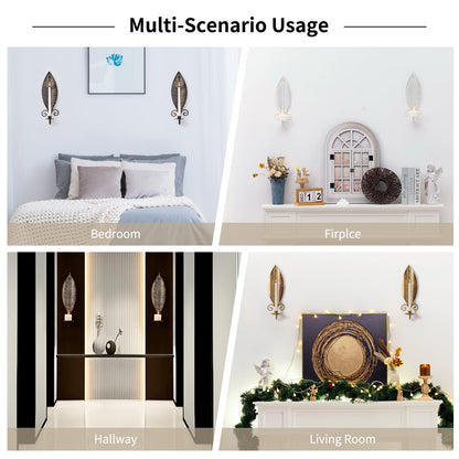 Wall Candle Holder Set of 2, Taper & Pillar Wall Iron Candelabra, Rustic Candle Holders Wall Décor Farmhouse Candle Sconces for Living Room Farmhouse Fireplace Wedding Washed Brown(Distressed White)