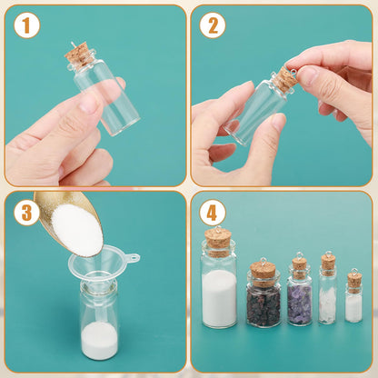 Sherli 45 Pcs Mini Tiny Glass Jars Small Bottles with Cork Stoppers Spell Jars with Eye Screws and Funnels Tiny Cork Glass Bottles for DIY Art Craft (1ml, 2ml, 3ml, 5ml, 10ml)