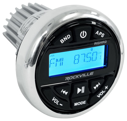 Rockville RGHR2 Marine Gauge Hole Receiver, Bluetooth/USB/AM/FM, TDA7851L Amp, 288W Peak (72W x 4), IP66 Waterproof, Wired Remote, for Boats/ATVs/UTVs