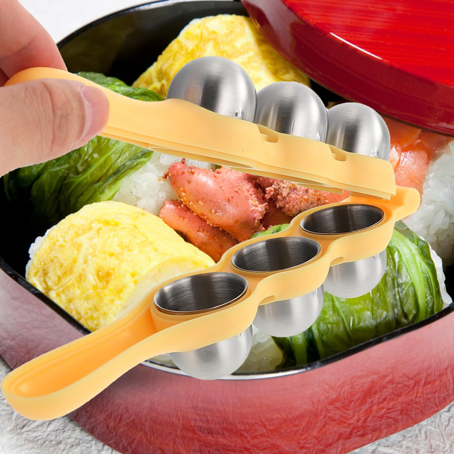 CALLARON Rice Baller Shakers - Stainless Steel Sushi Mold, Manual Rice Ball Maker Mold, Poratble DIY Sushi Prep Kit with Rice Spoon, RICE BALL MAKER Accessories for Kitchen Restaurant 7 x 2.5 inch