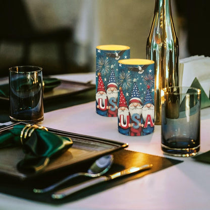 Luarisgur USA Flag Gnomes Battery Powered Candles with Remote and Timer Veterans Day Gifts Decorations LED Flameless Flickering Candles for Indoor Gifts Holiday Decor Home Party Festival Set of 2