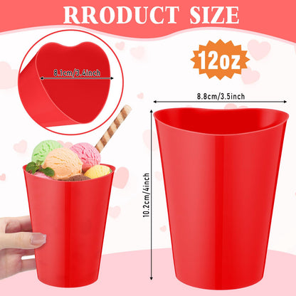 Qinyoung 100 Pcs Valentines Heart Shaped Plastic Cups Bulk 12 oz Plastic Heart Wine Cups Reusable Pink Red Galentines Party Cup for Wedding Birthday Drinking Beverage Party Supplies(Red)