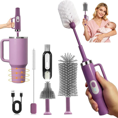 5-in-1 Long Handle Electric Bottle Brush Cleaner and Straw Cleaning Brush with Removable Brush Head, Multi-Function Rechargeable,for Stanley Cups, Baby Bottles, Pacifiers, Coffee Cups, Sports Bottles