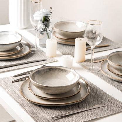 AmorArc Ceramic Dinnerware Sets,Handmade Reactive Glaze Stoneware Plates and Bowls Sets,Highly Scratch Resistant | Dishwasher & Microwave Safe Dishes Set,Service for 8 (24pc)