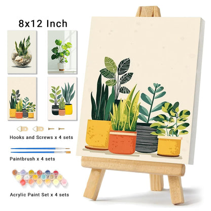 4 Pack Framed Paint By Numbers Kit for Adults Beginner Green Plant Adult Paint By Number Kits on Canvas Plants Painting By Numbers for Adults with Frame Diy Painting Kits for Home Wall Art 8x12 Inch