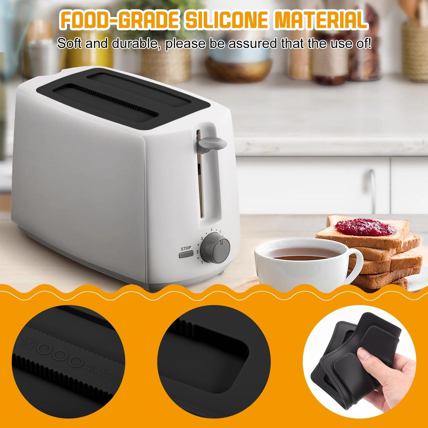 Toaster Cover 2 Slice, 2 Pack Silicone Toaster Covers, Washable Machine Cover for Kitchen Appliances (Black)