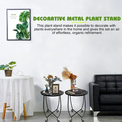 Kaesithar 2 Pack 15 Inch Set Tall Plant Stands Outdoor Indoor, Metal Side Tables for Patio, Weather Resistant Flower