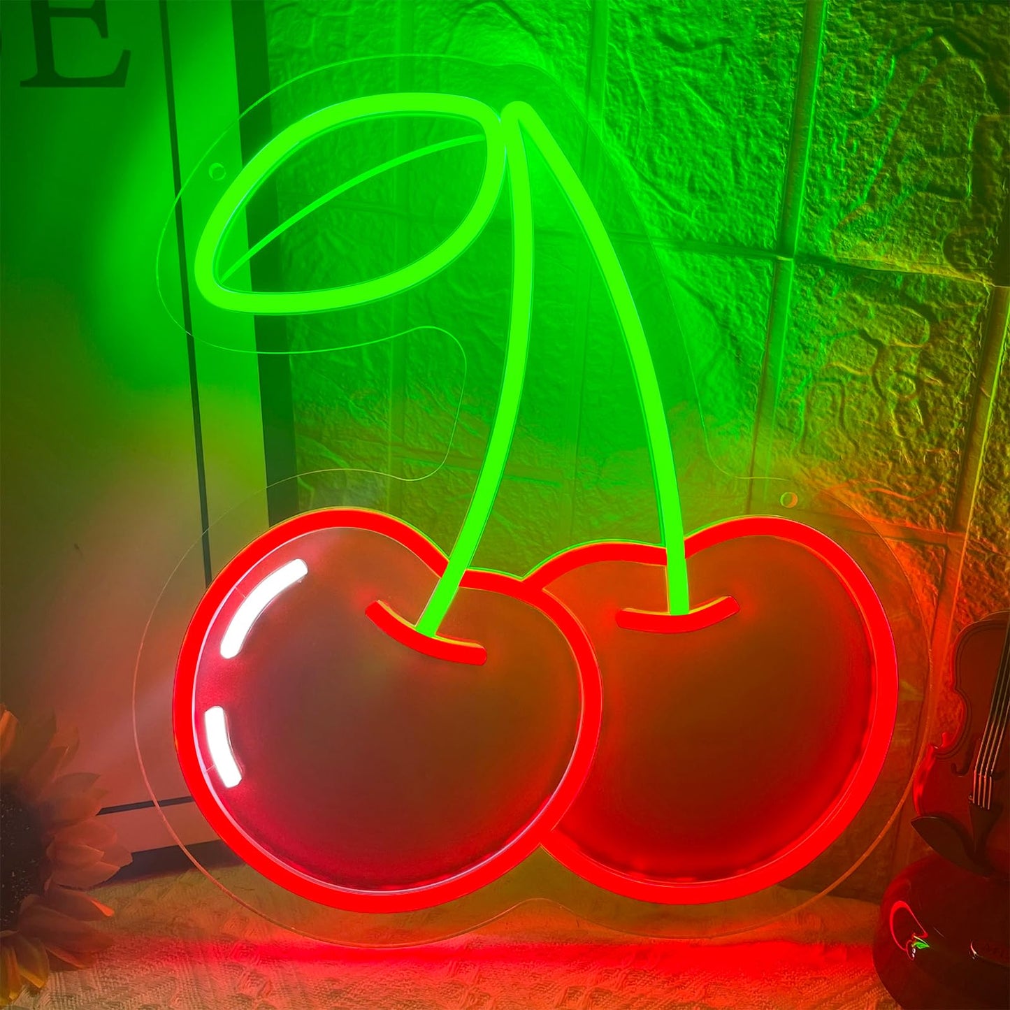 Cherry Neon Sign for Wall Decor, Dimmable Red Printed Cherries Neon Lights, Vibrant Fruit Themed Neons LED Signs for Kids Room, Bedroom, Restaurant, Bar, Club, Fruit Shop, Birthday Party (Cherry)