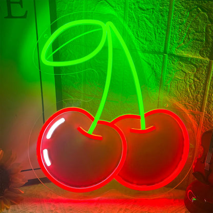 Cherry Neon Sign for Wall Decor, Dimmable Red Printed Cherries Neon Lights, Vibrant Fruit Themed Neons LED Signs for Kids Room, Bedroom, Restaurant, Bar, Club, Fruit Shop, Birthday Party (Cherry)