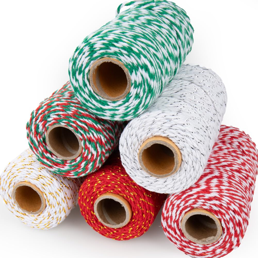 Craft County Decorative Holiday Cotton Gift Wrapping Twine – Gold Wire Green (100M Tube)