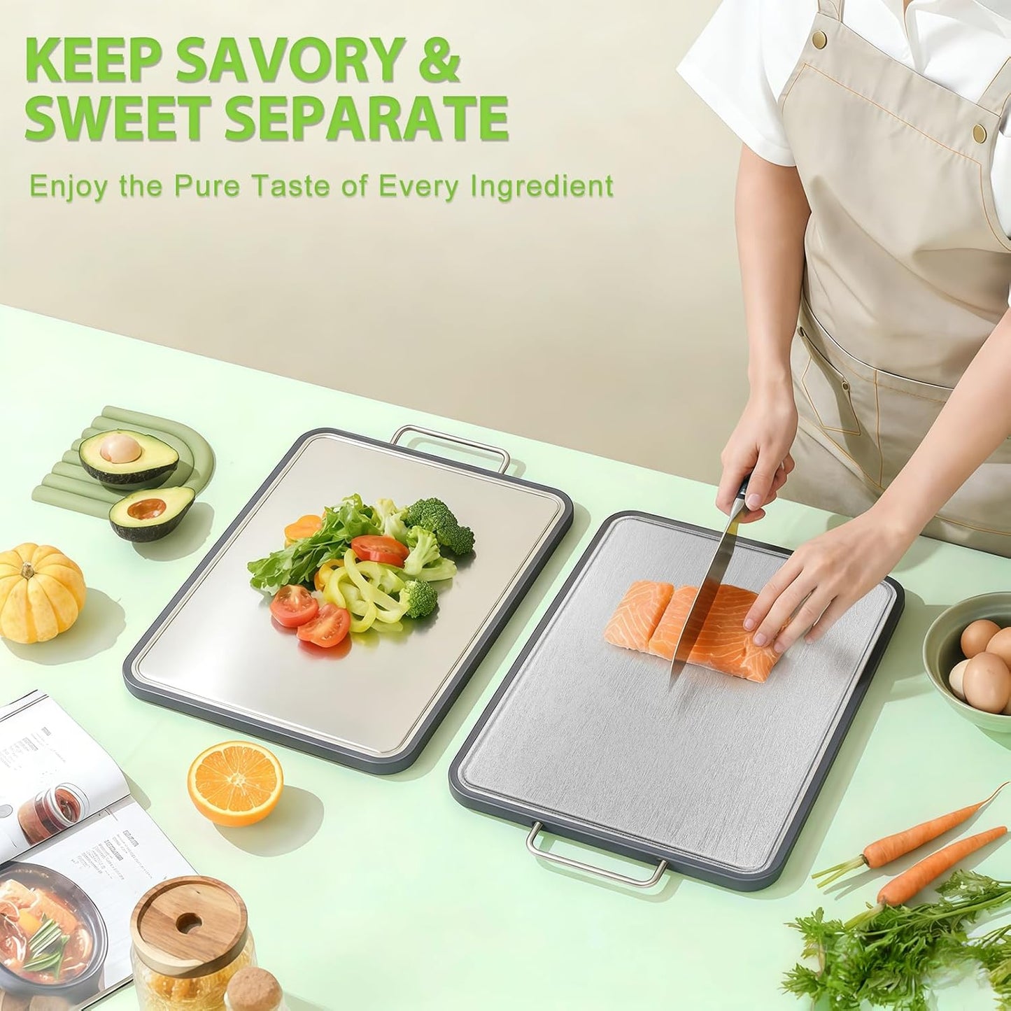Stainless Steel Cutting Board - 17" x 11" Heavy-Duty Chopping Board with Juice Grooves | Non-Slip & Dishwasher Safe