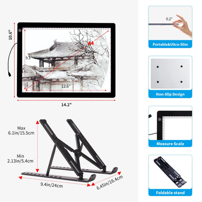 A4 Light Board for Diamond Painting - Tracing Light Box with Stand, Stepless Dimmable 3 Levels Brightness Light Pad, Ultra-Thin LED Light Pad for Weeding Vinyl, Drawing, Diamond Painting