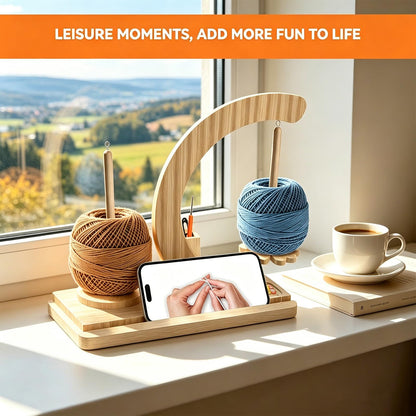 Yarn Holder for Crocheting and Knitting,Upgraded Rotating Yarn Spinner with 2 Spindles,Portable Wrist Yarn Holder with Phone Stand & Crochet Accessories Storage, Crochet Gift for Knitting Lovers