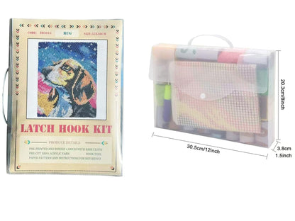 GLAECYY Latch Hook Kits Rug Crochet Yarn Kit Cushion Colour Pre-Printed Canvas Rug Needlework DIY Hook and Latch Kit (Star Dog)